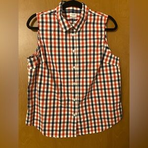 J Crew Re Imagined Women's Red White Blue Sleeveless Blouse Size Large NWT